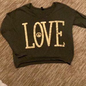 Top army green w gold print lettering